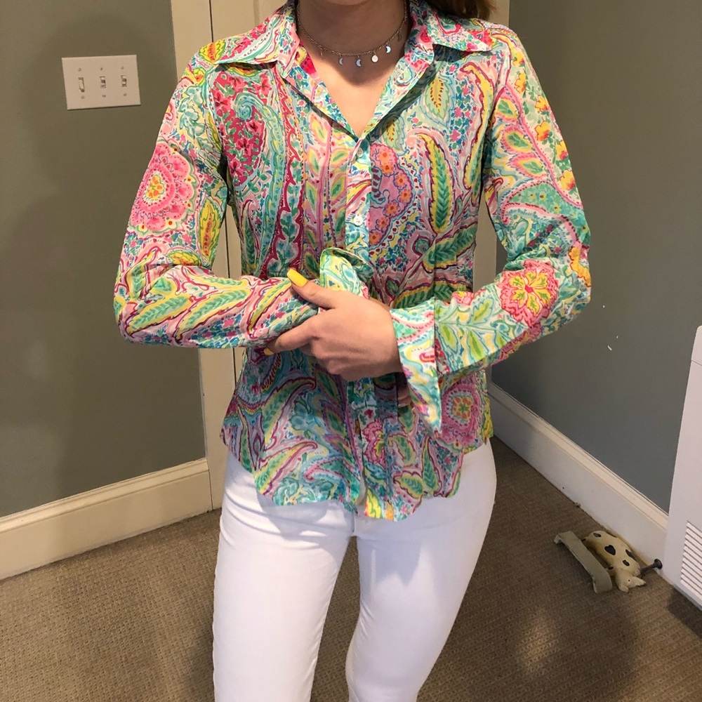 Ralph Lauren bright pattern button down Women’s 4